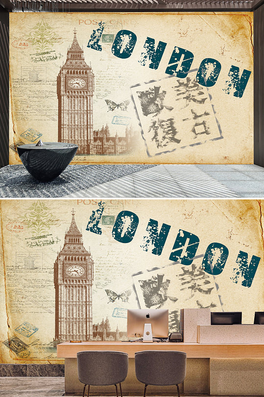 复古欧式工装背景墙-众图网