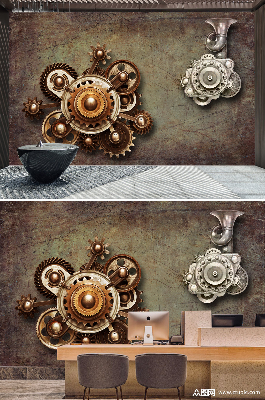 复古工业风齿轮铁皮背景墙
