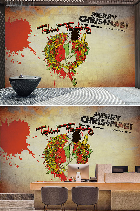 抽象网吧美女工装背景墙-众图网