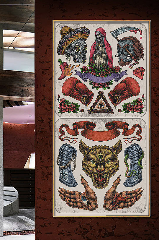 手印狼头纹身图案工装玄关-众图网