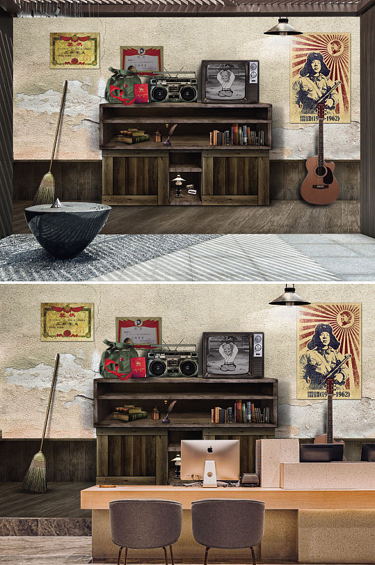 老年代工装背景墙-众图网