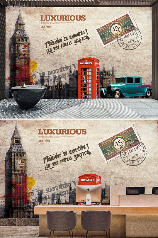 怀旧复古欧式油画背景墙-众图网