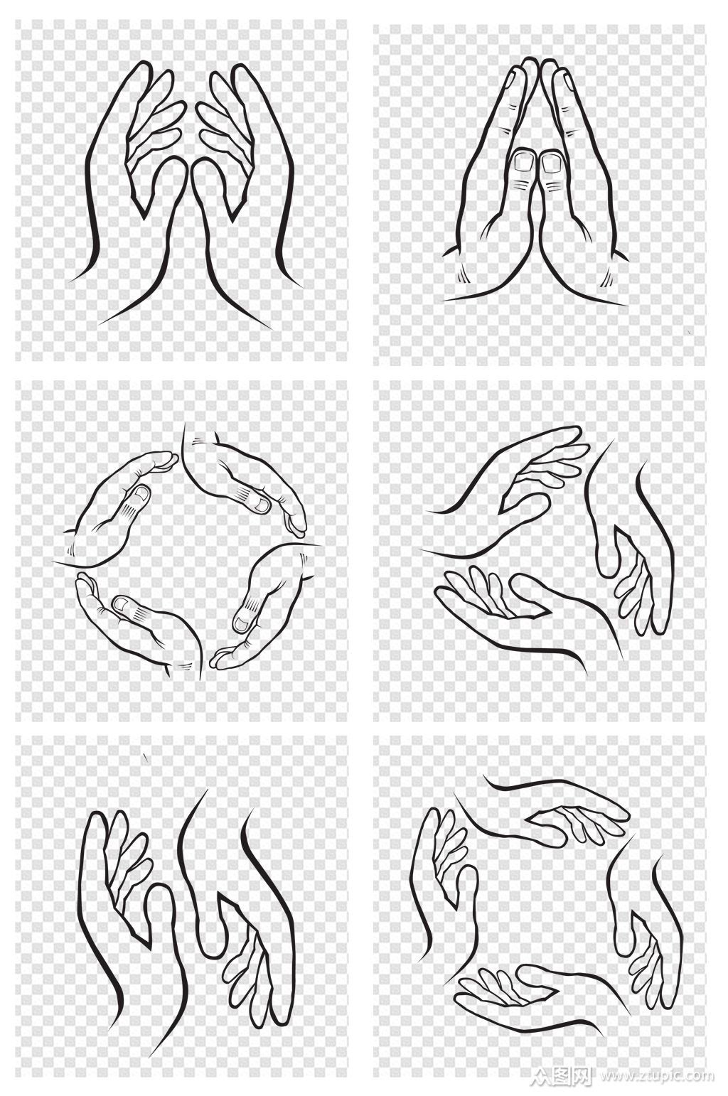 剪影线条画手势素材