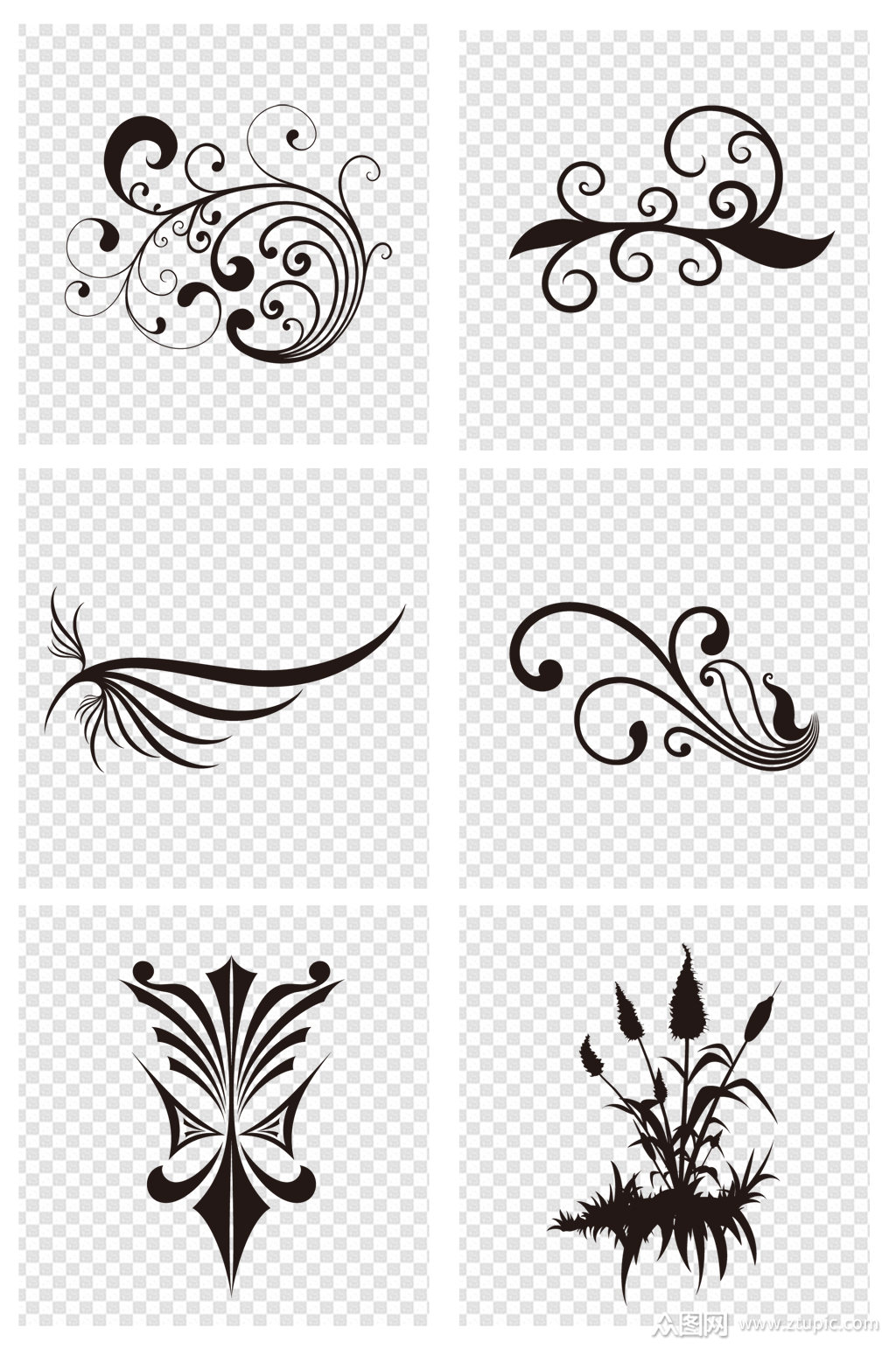 手绘剪影花草欧式花纹模板下载-编号578817-众图网