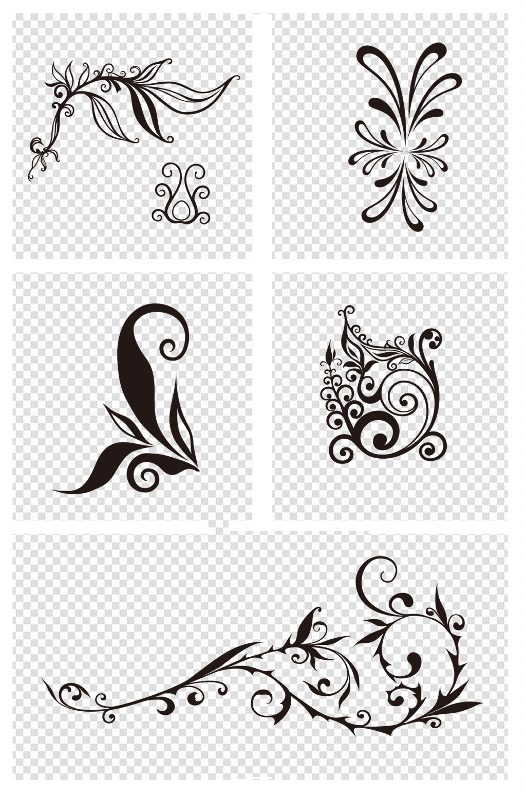 手绘剪影欧式花纹素材