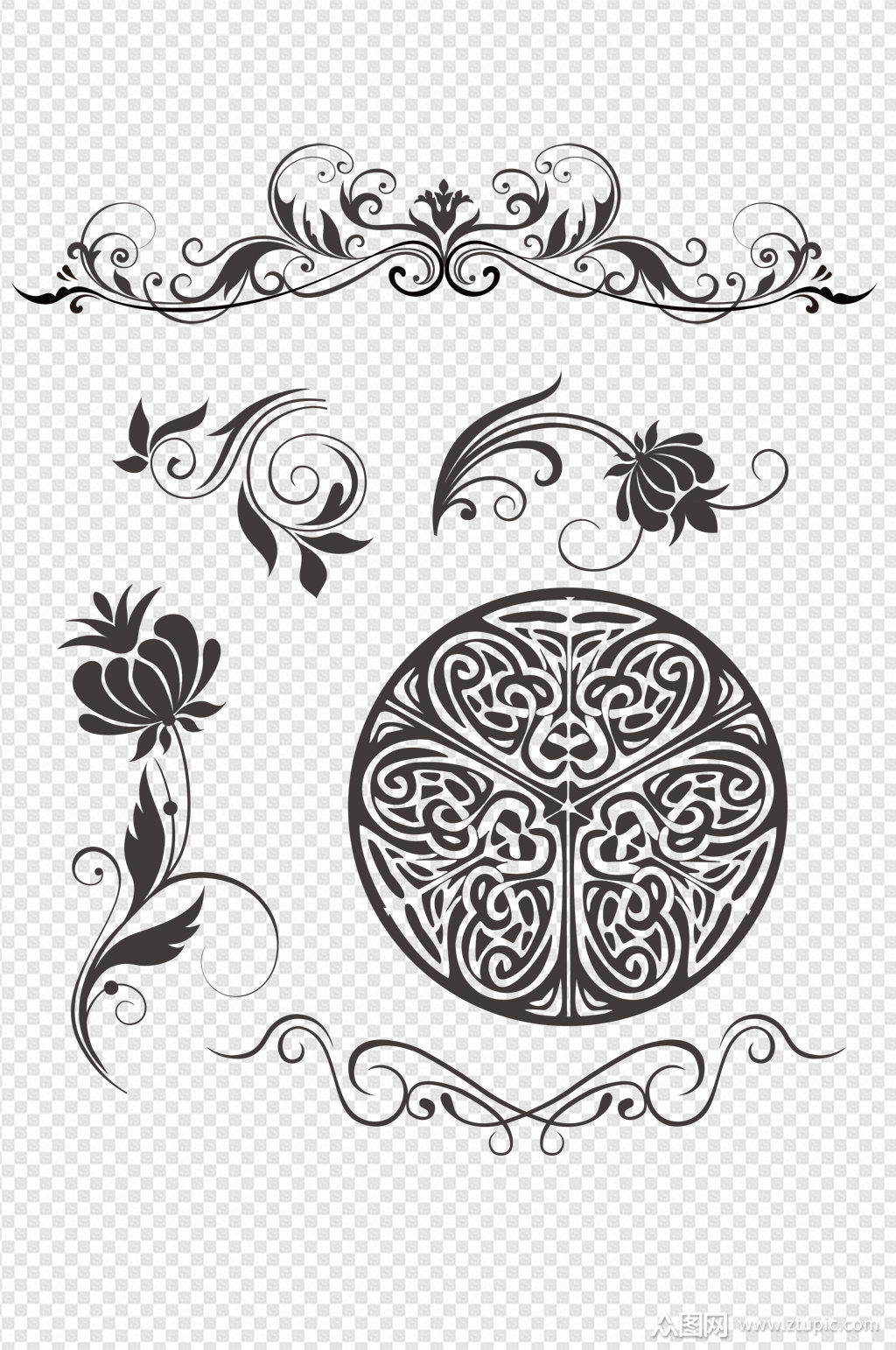 欧式花纹花边边框圆形素材