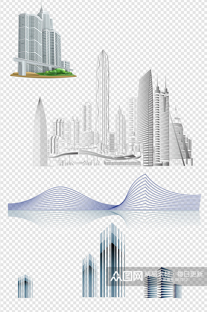 城市建筑线条剪影素材