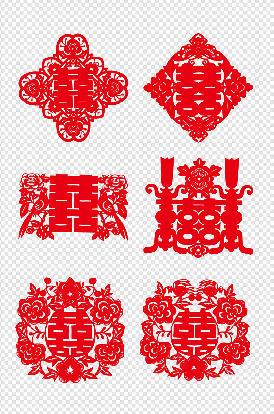 新中式红色喜庆喜字剪纸素材