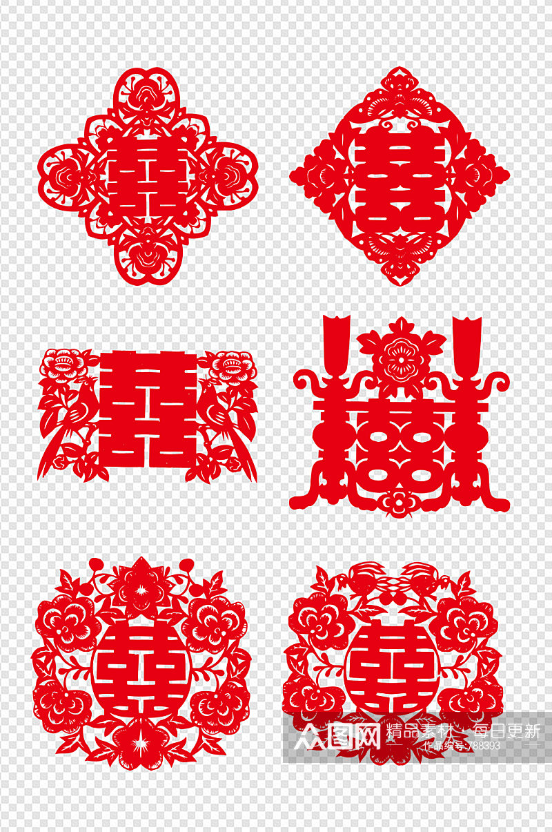 新中式红色喜庆喜字剪纸素材素材