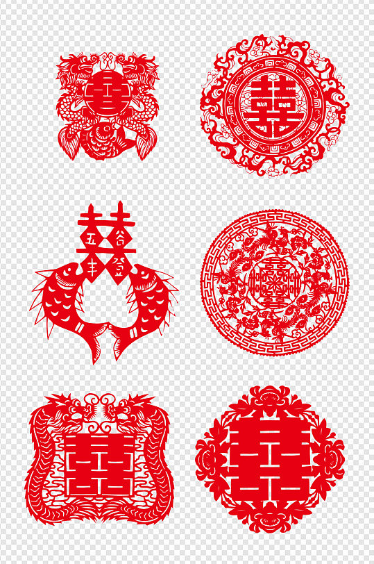 春节红色喜庆喜字剪纸素材