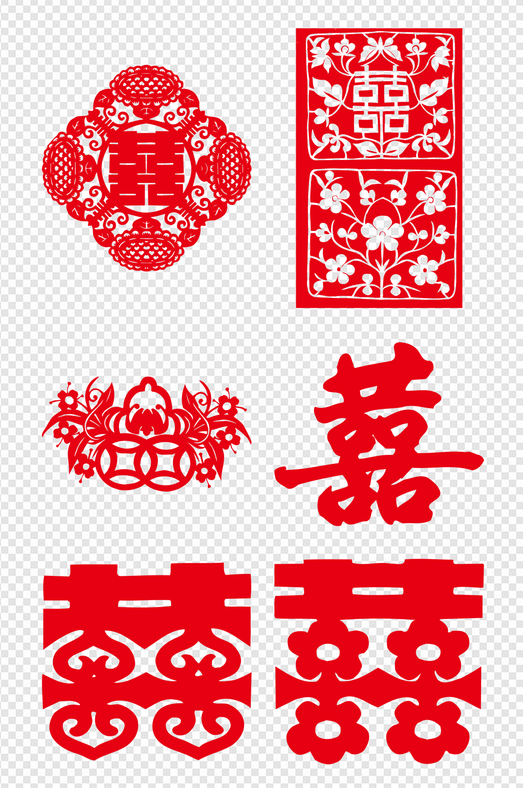 窗花喜庆喜字剪纸素材素材