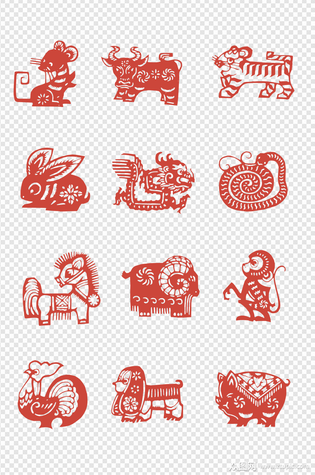 剪影窗花十二生肖素材