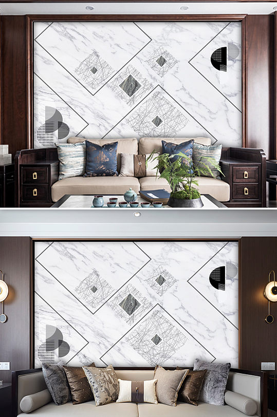 爵士白大理石纹电视背景墙-众图网