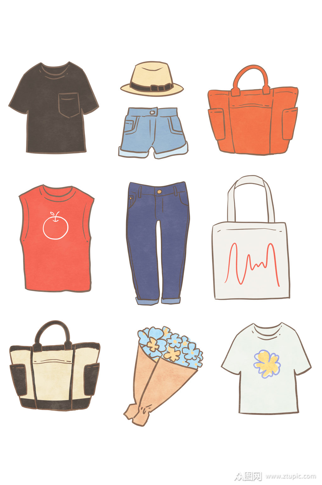 夏季卡通服饰衣服装饰素材图案免扣元素