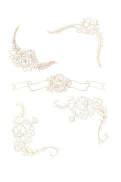 线描金色花卉植物装饰边框免扣元素