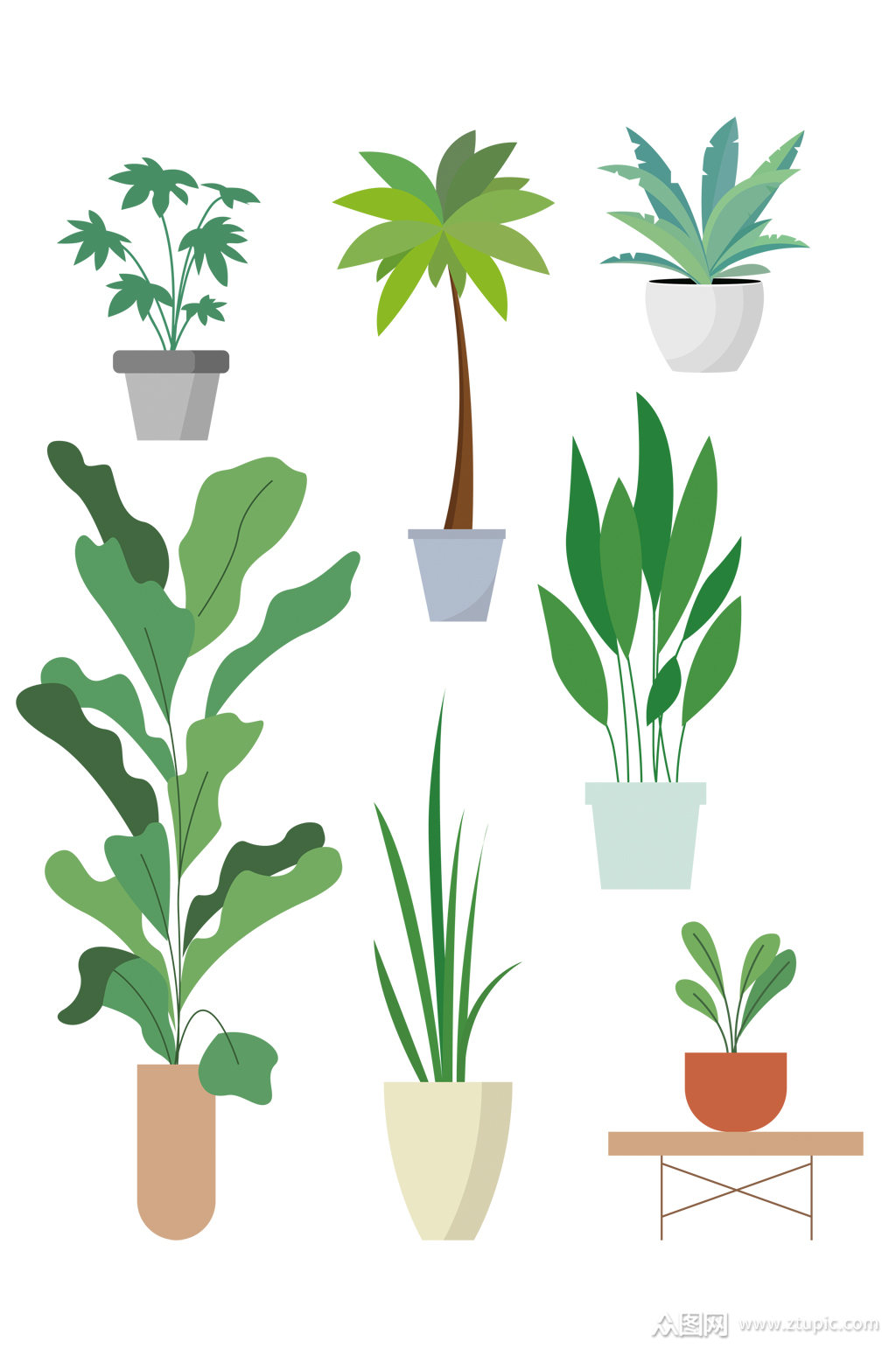 通手绘时尚盆栽植物花卉装饰免扣元素素材