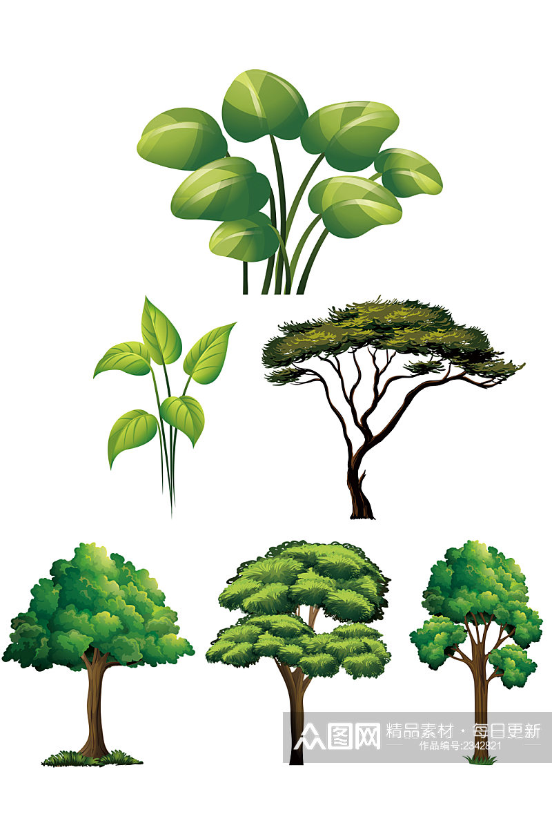 绿色大树树木插画插画免扣元素素材