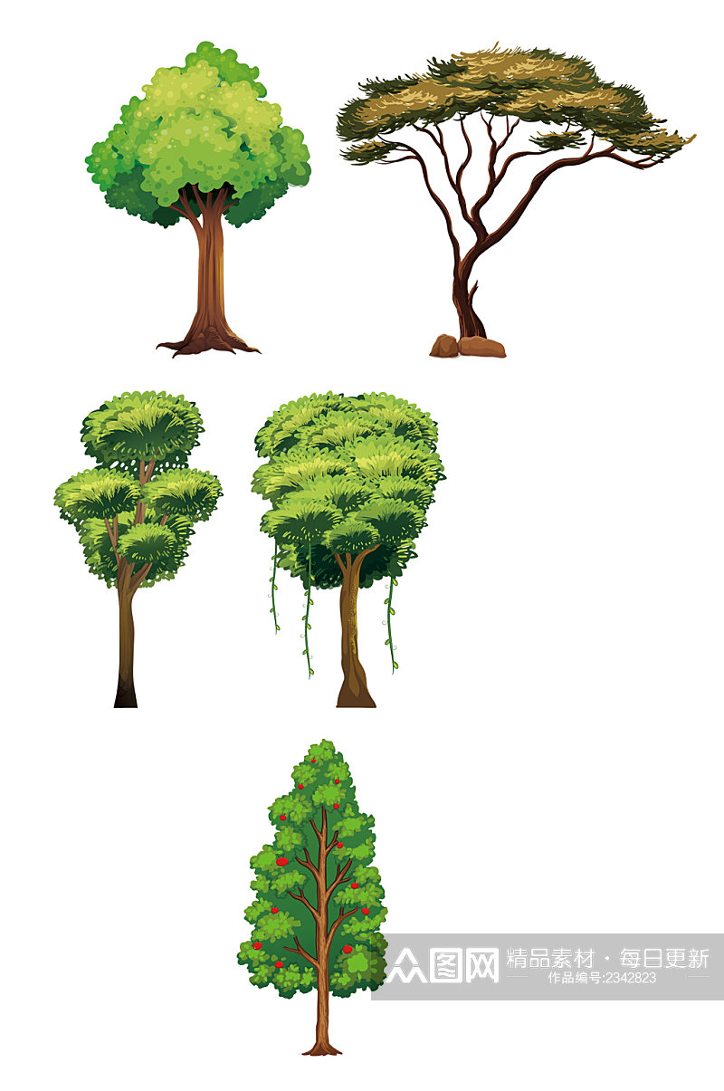 树木大树绿色大树树木插画免扣元素素材
