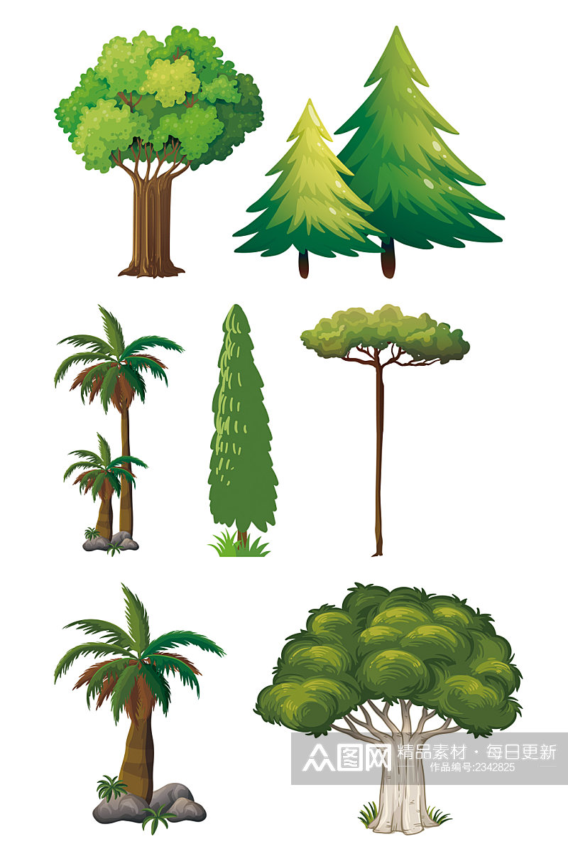 绿色大树树木插画免扣元素素材