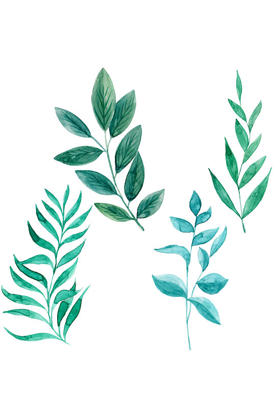 绿色水彩涂鸦手绘叶子植物透明免扣元素