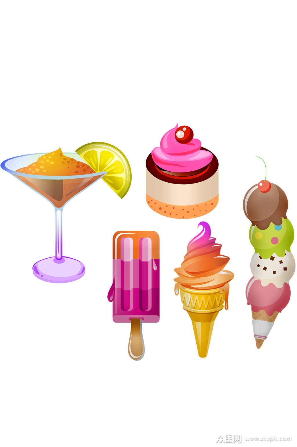 夏日冷饮卡通手绘冰淇淋免扣元素素材