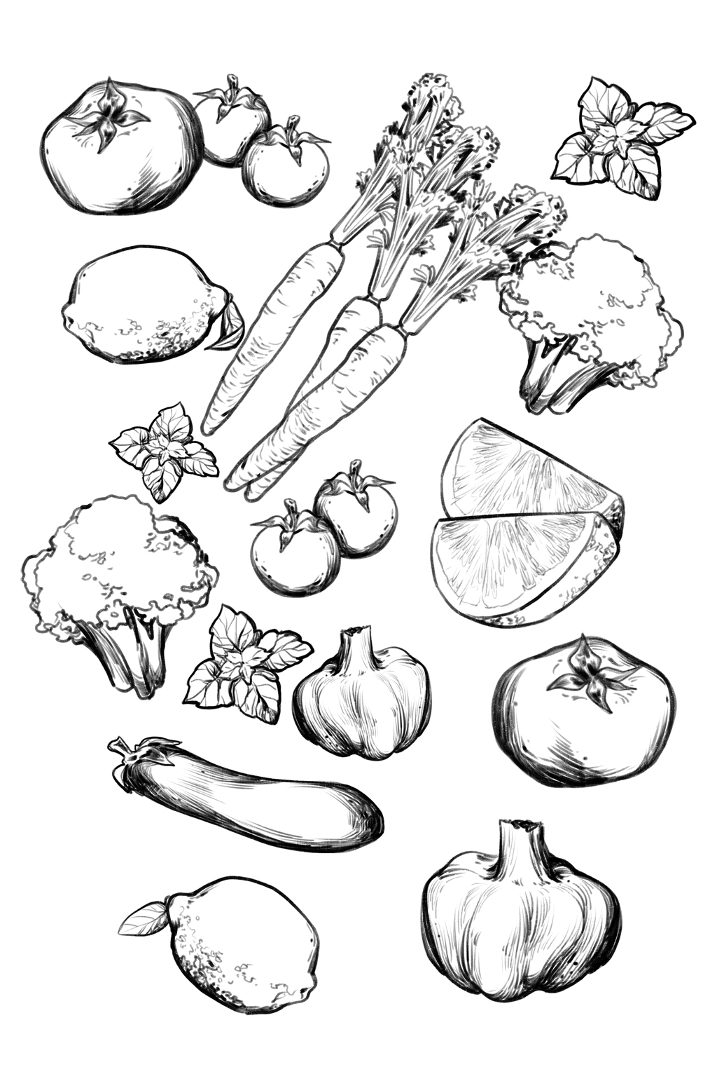 素描蔬菜素材背景装饰免扣元素模板下载