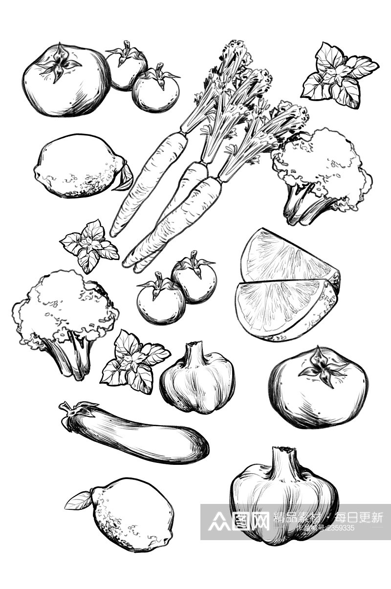 素描蔬菜素材背景装饰免扣元素素材