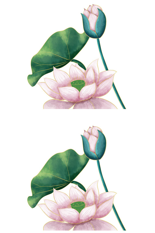 荷花中国风荷塘国潮插画国风免扣元素