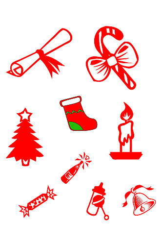 圣诞元素手绘植物卡通圣诞节免扣元素