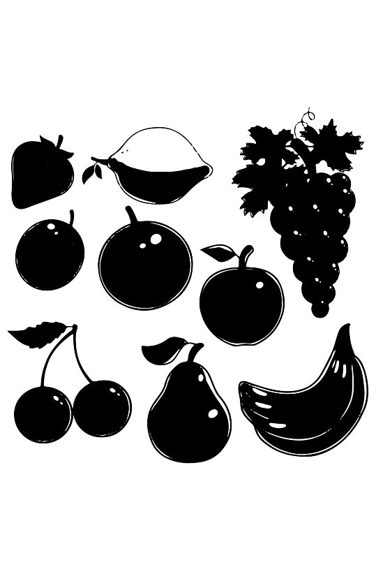 水果黑白图案果园设计元素装饰免扣元素