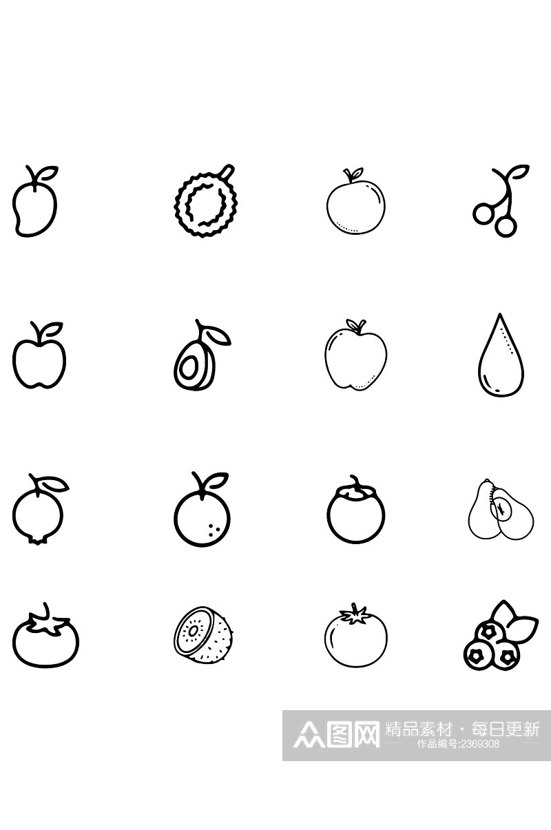水果图案简笔画果园设计元素线条图免扣元素素材