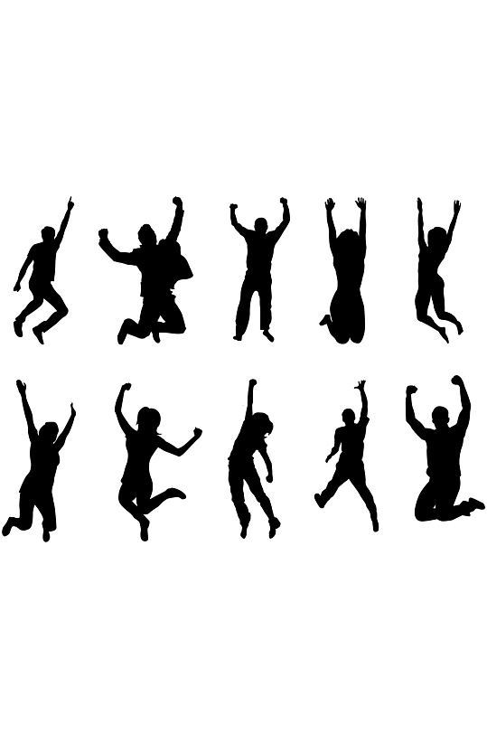 运动欢呼跳跃庆祝人影黑色剪影免扣元素