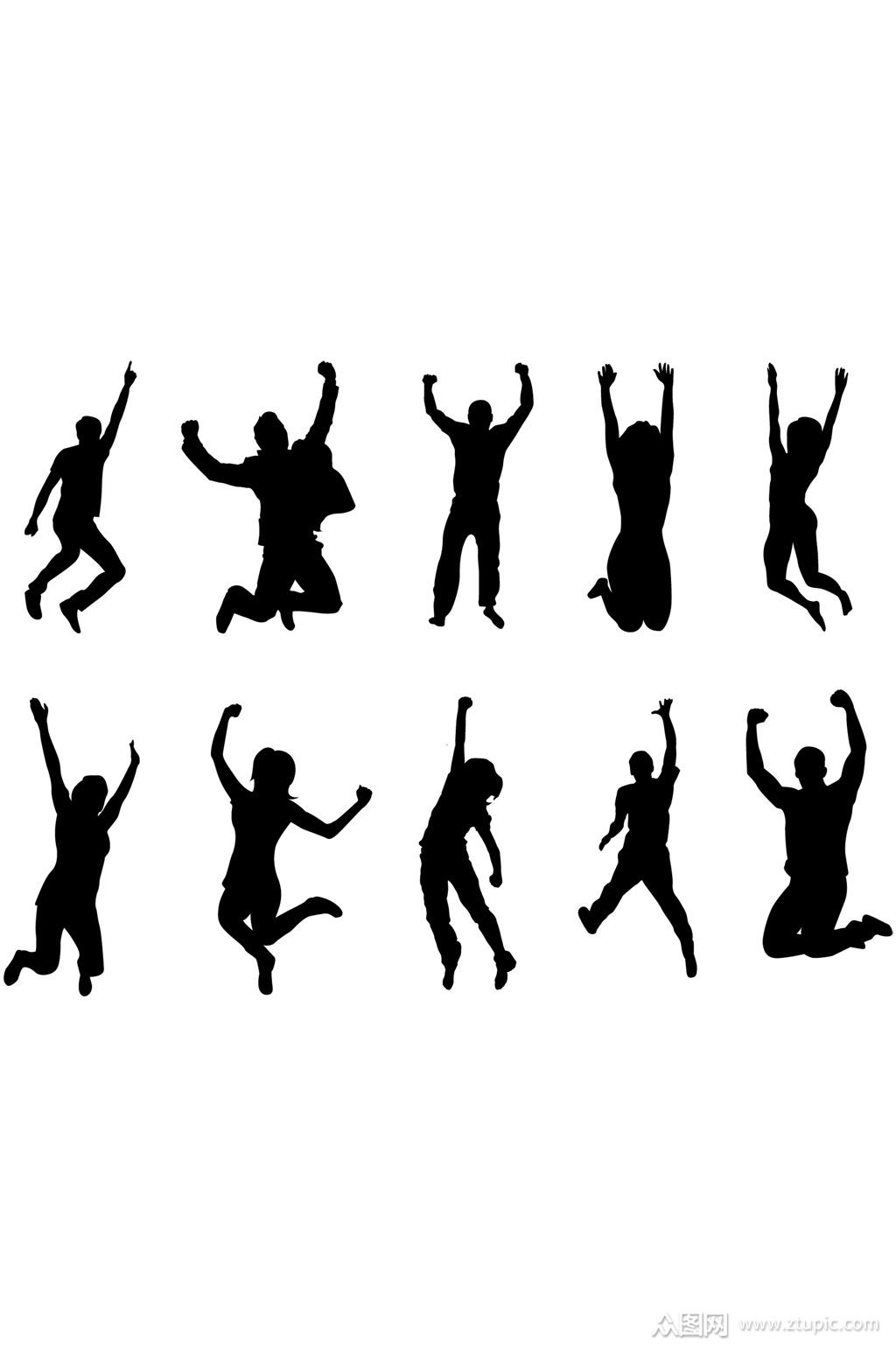 运动欢呼跳跃庆祝人影黑色剪影免扣元素