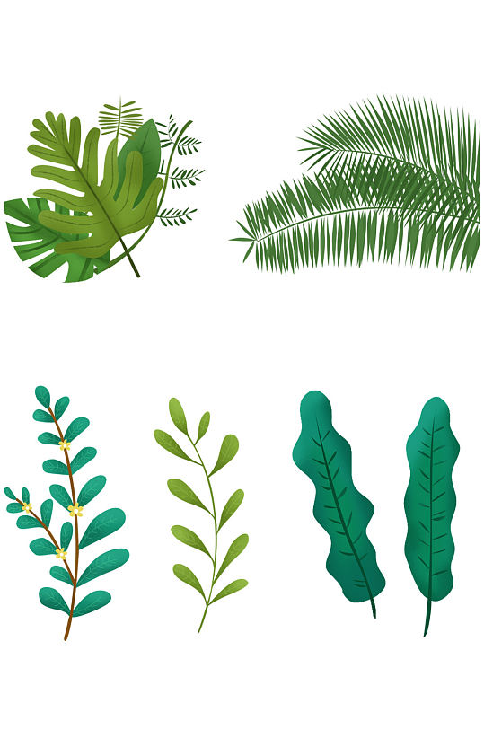 卡通绿色树叶绿叶装饰素材小清新免扣元素