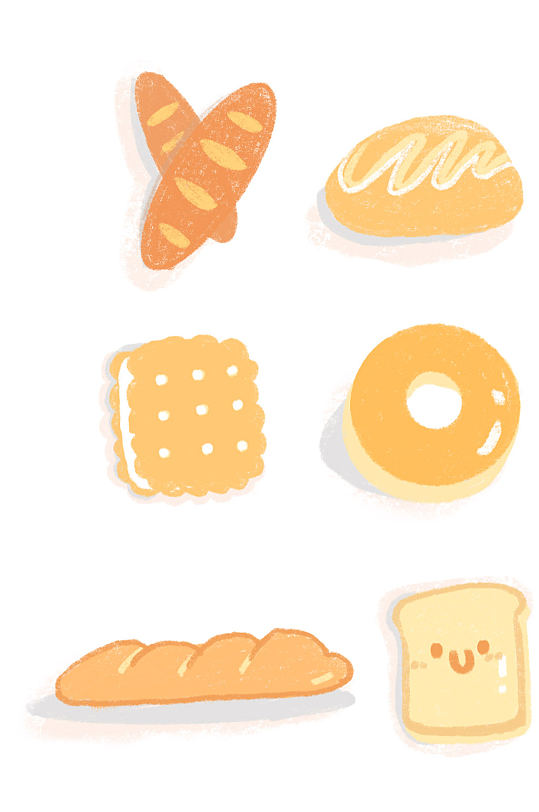 可爱儿童手绘涂鸦面包饼干甜品食物免扣元素