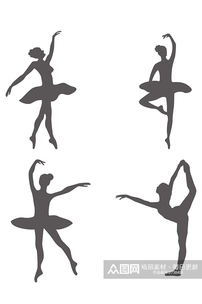 芭蕾舞蹈人物剪影元素装饰图案免扣元素素材