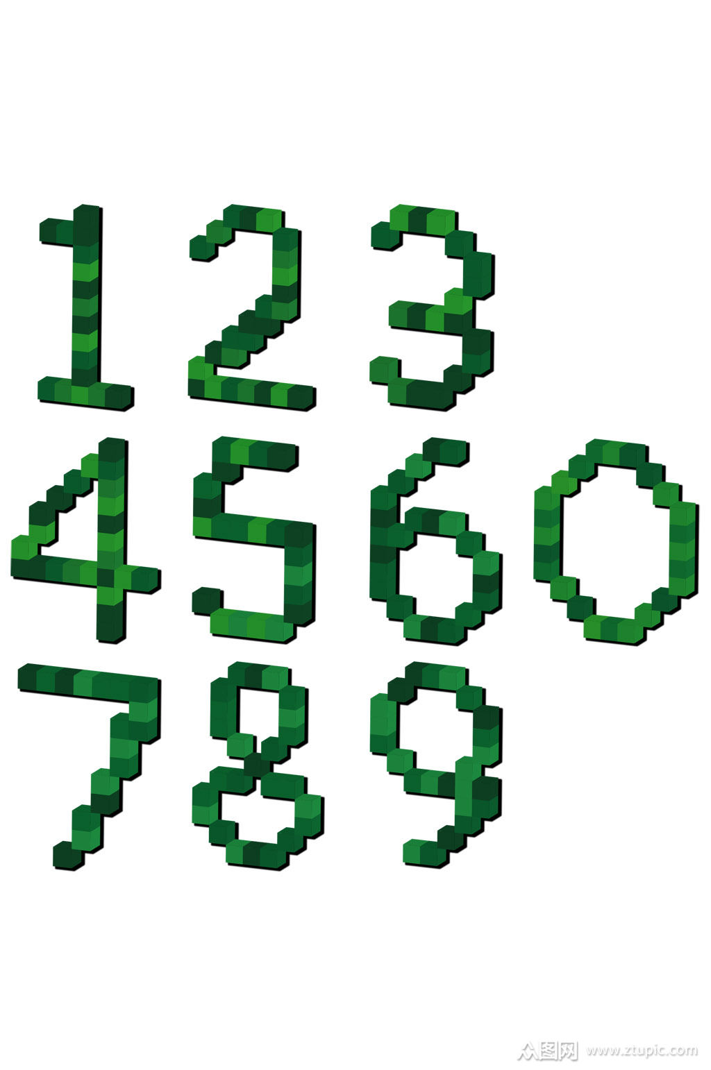 像素风迷彩色积木立体数字免扣元素