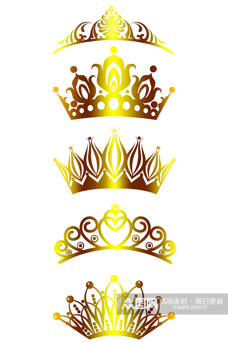 黑金皇冠图案手绘花纹黑金免扣元素素材