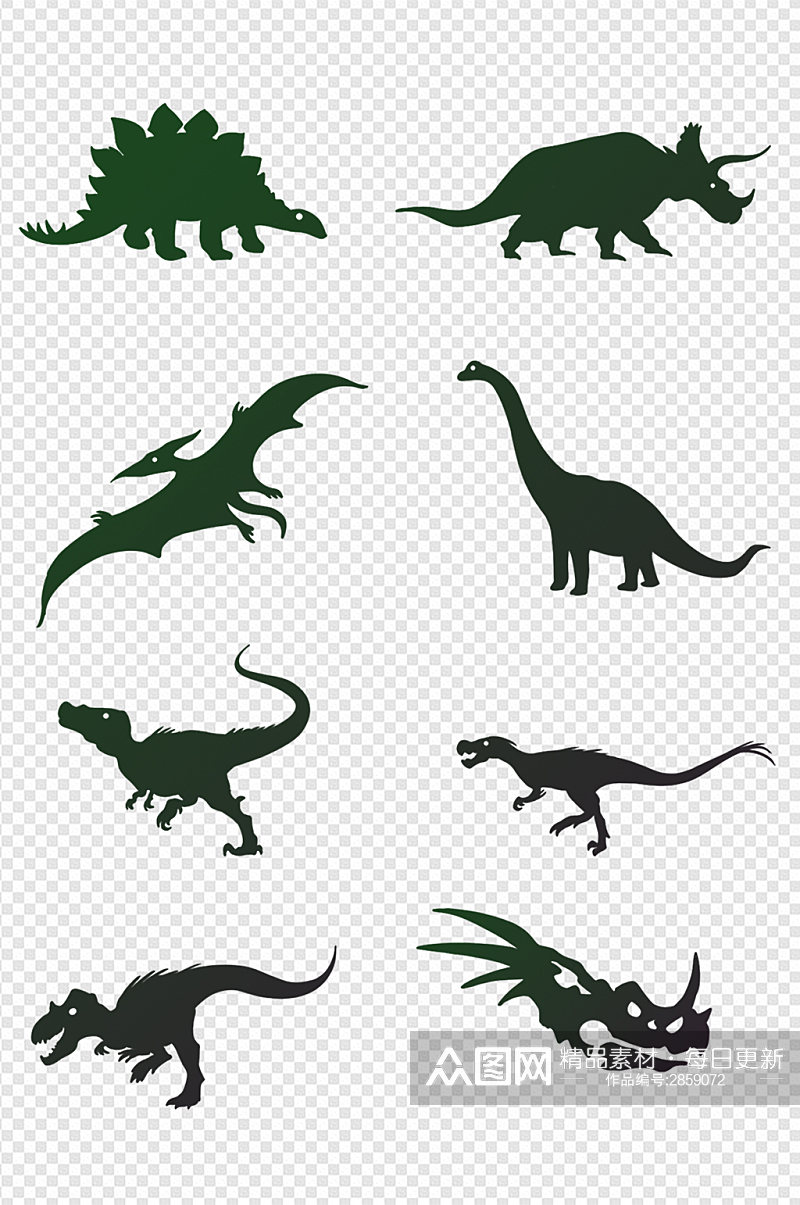 绿色剪影恐龙图案免扣元素素材