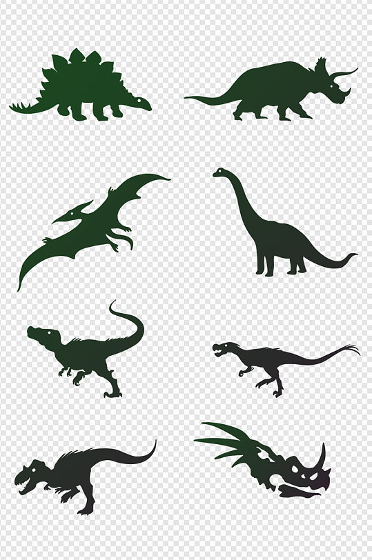 绿色剪影恐龙图案免扣元素