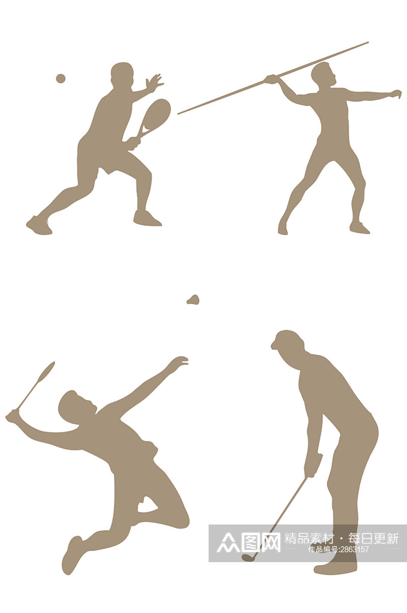 创意手绘网球标枪羽毛球高尔夫球免扣元素素材