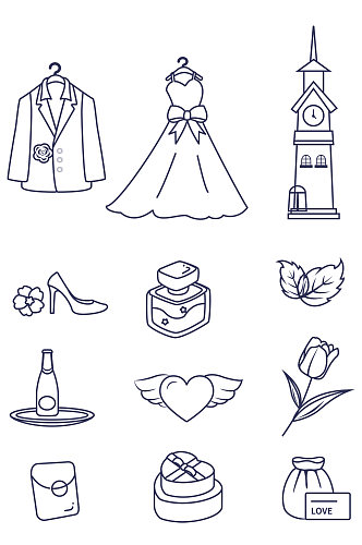线型图标元素婚礼装饰浪漫免扣元素