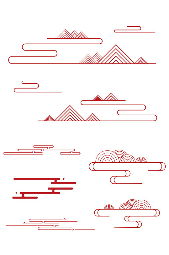 中国风线性祥云纹中式古典山水山纹免扣元素