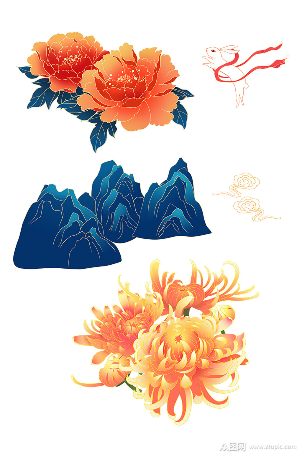 中国风中秋手绘节日免扣元素素材