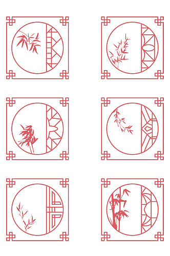 中式边框中国古典竹子窗花圆形边框免扣元素