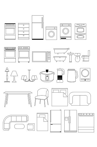 家具电器图标线条风装饰图案免扣元素