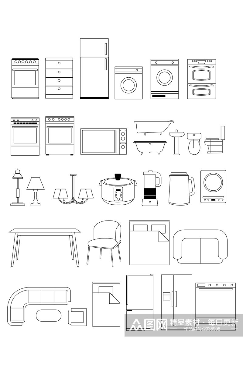 家具电器图标线条风装饰图案免扣元素素材