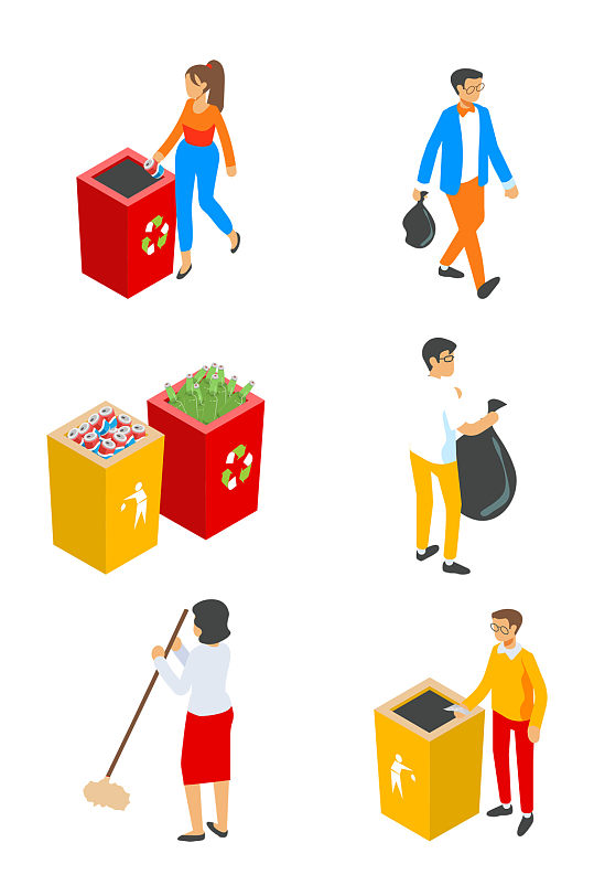手绘垃圾清理清洁工扔垃圾人物免扣元素-众图网