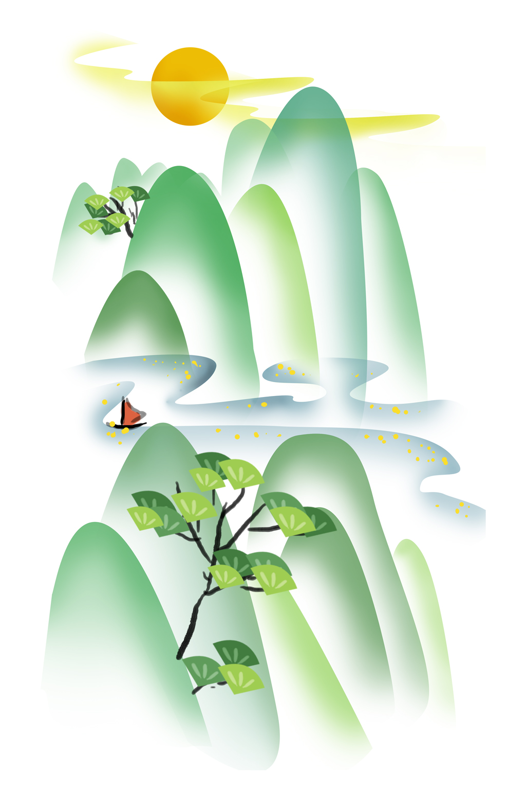 中秋节简单风月亮和大山免扣元素素材