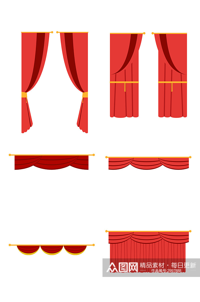 红色喜庆舞台幕帘设计元素免扣元素素材